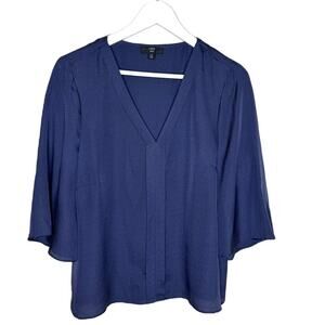 J. Crew 365 Women's Navy Blue Silk Popover V-Neck Blouse, Size Large Petite